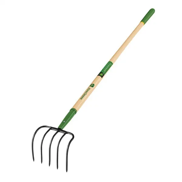 JOHN DEERE CU-PO-JD 5 fogú kultivátor, talajlazító 135 cm-es prémium keményfa nyéllel, gumírozott ma Azonnali szállítás