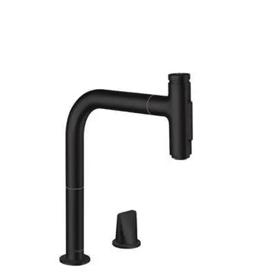 Akció Hansgrohe Metris Select M71 2-lyukú konyhai csaptelep 200 kihúzható kifolyó (M7120), matt fekete ( 73818670 )