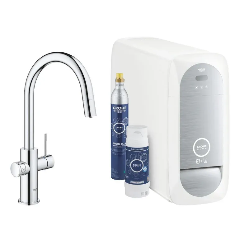 Grohe Blue Home C-kifolyós kezdőkészlet S-es méretű filterrel, kihúzható fejjel, króm (31541000) Különleges ajánlat