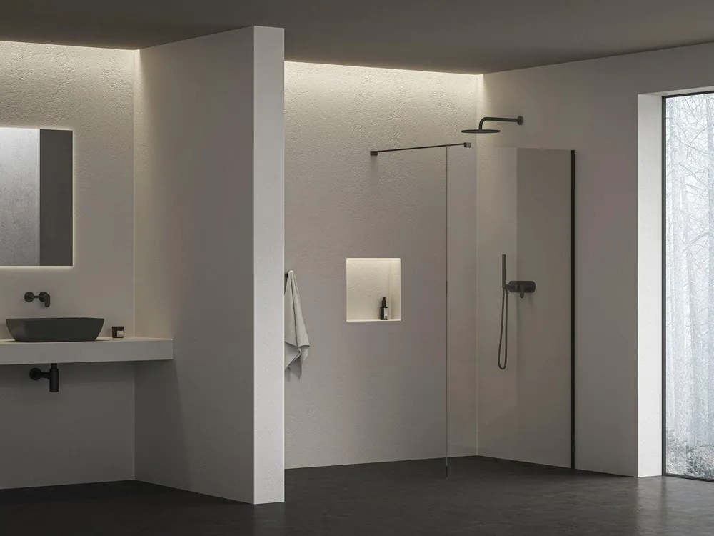 Újdonság Ravak Walk In Wall Air - 100 zuhanykabin fekete +transparent, merevítővel (GW9WA0300Z1C)