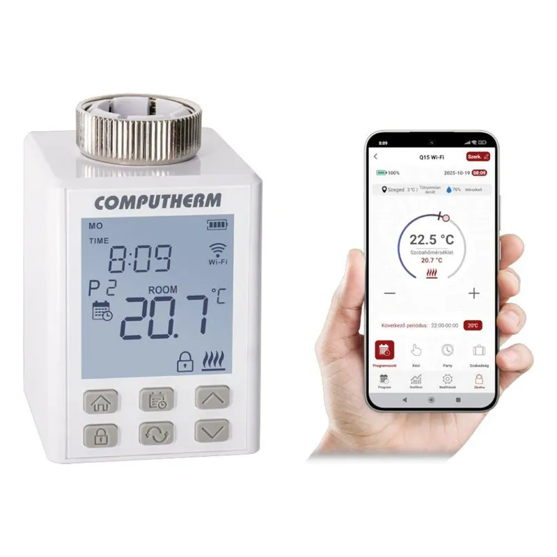 Legkelendőbb COMPUTHERM Q15 Wi-Fi motoros állítómű radiátorszelepekhez, programozható, Wi-Fi (Q15-WIFI)