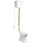 KERASAN Retro álló WC, hátsó kifolyású, tartállyal, öblítőmechanikával, ülőke nélkül, fehér/bronz Exkluzív ajánlat