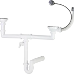 Exkluzív ajánlat Csőszifon 6/4", kétmedencés, gyümölcsmosós, bowdenes leeresztővel, mosógép csatlakozóval, 50 mm-es elfolyással