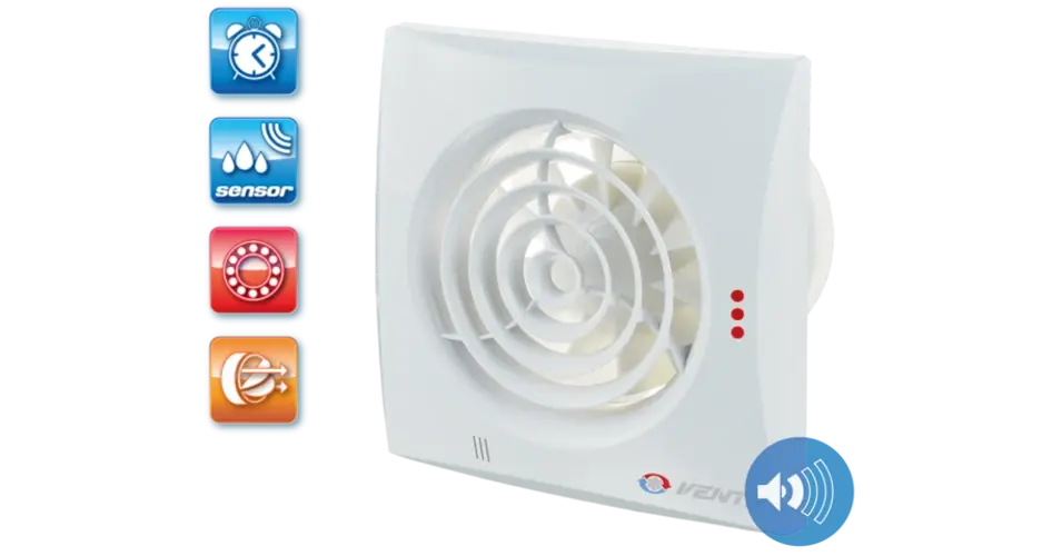 Legkelendőbb VENTS 125 Quiet TH ventilátor, időzítős, páraérzékelős, golyóscsapágyas