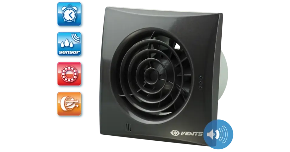 VENTS 100 Quiet black sapphire TH ventilátor, időzítős, páraérzékelős Azonnal elérhető
