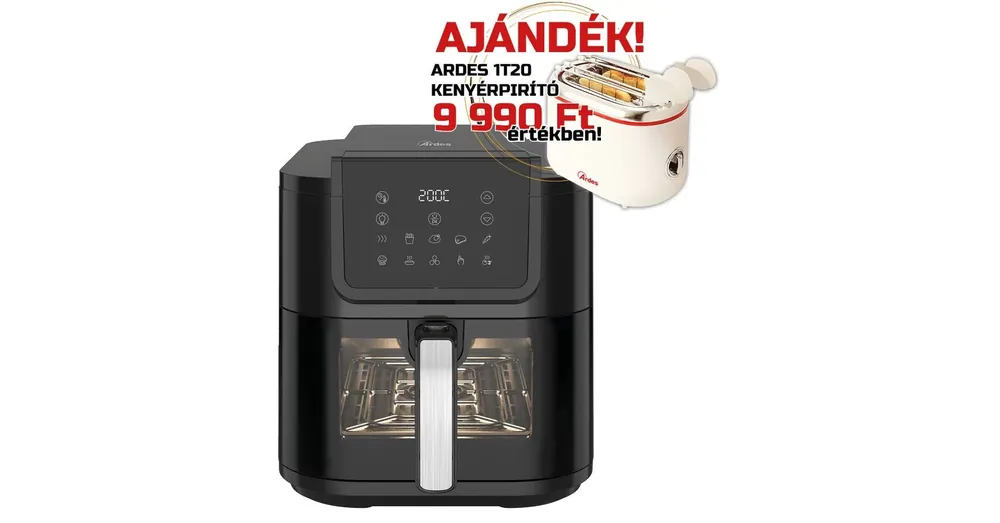 Azonnali szállítás ARDES ARFRYA08LV 8 literes Air Fryer forrólevegős sütő ajándék ARDES 1T20 kenyérpirítóval