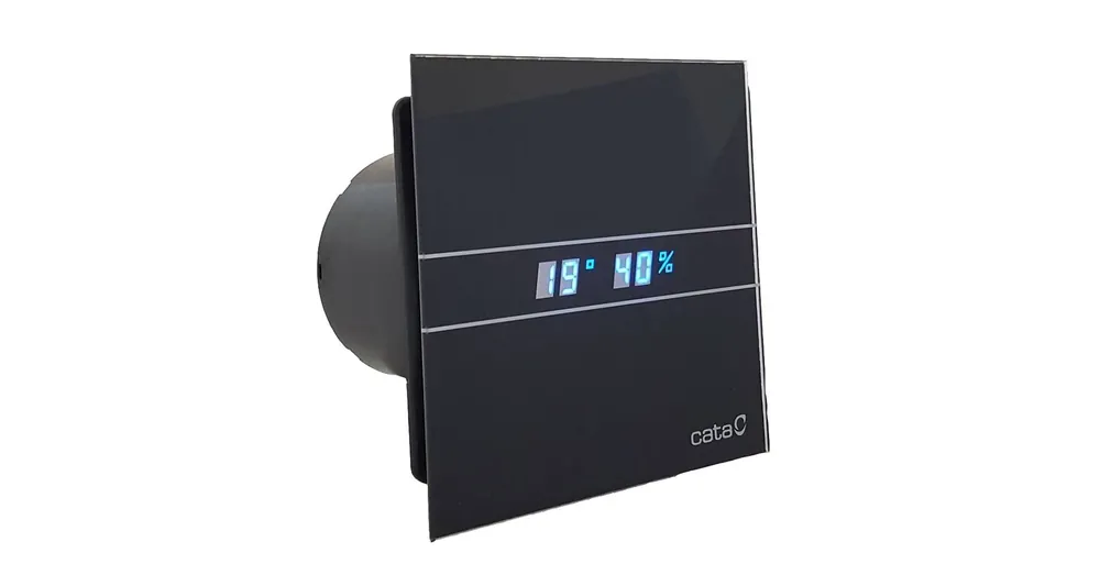 Outlet Cata E-100GTH BK ventilátor üveg előlappal, utószellőztető és páraérzékelő funkcióval, fekete