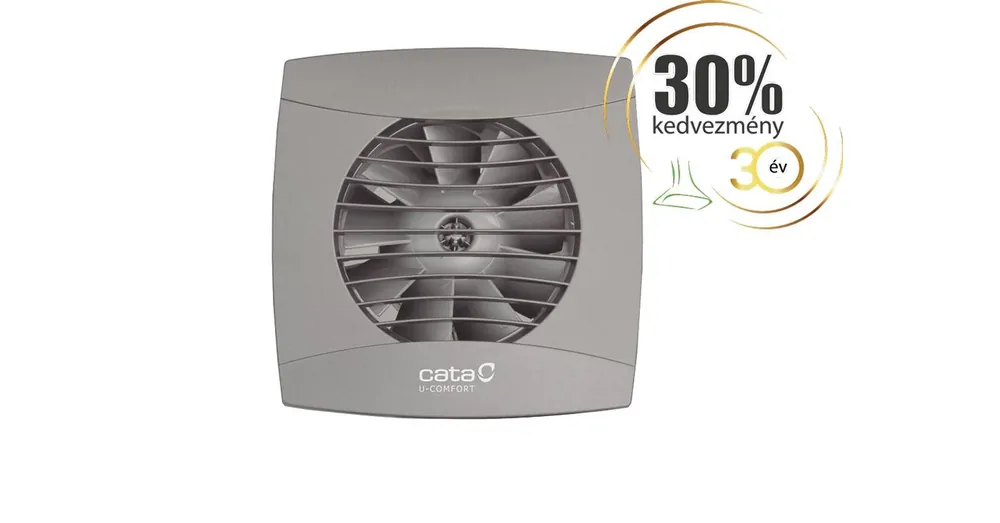 Akciós ár Cata UC-10 Timer Silver ventilátor utószellőztető funkcióval, pillangószeleppel, szürke