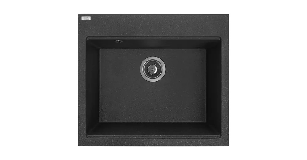 Vedd meg online RIO 6 egymedencés gránit fekete mosogató szifonnal, 57x50x21,5 cm