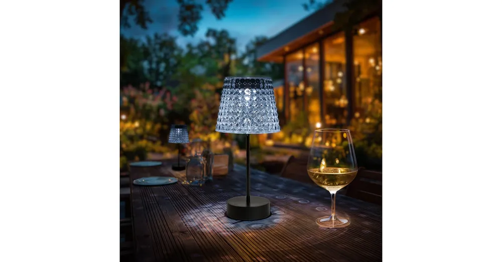Akció Szolár asztali lámpa - átlátszó - hidegfehér LED - műanyag - 26 x 12 cm