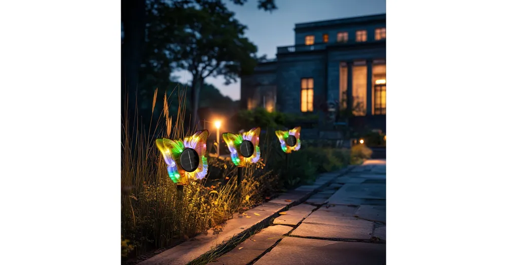 Kedvezmény Leszúrható szolár pillangó - sárga - 13 x 6,5 x 35 cm - melegfehér + színes LED