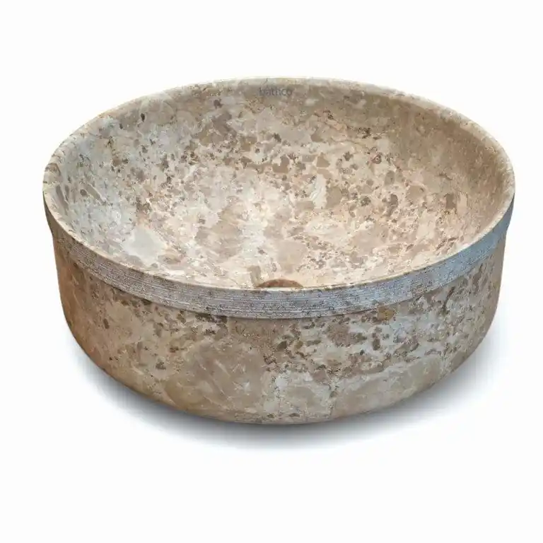 Nézd meg most Mosdó, Bathco Acre, kerek kőmosdó, pultra ültethető, bézs, 38*38*13 cm I.o