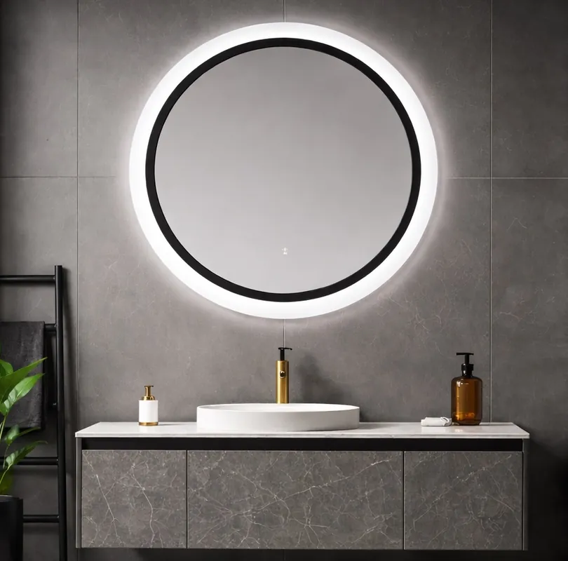 Inspiro Design Sole Smart, kör alakú tükör, keretvilágítással, szálcsiszolt fém kerettel, 25W, 80x80 cm Akció