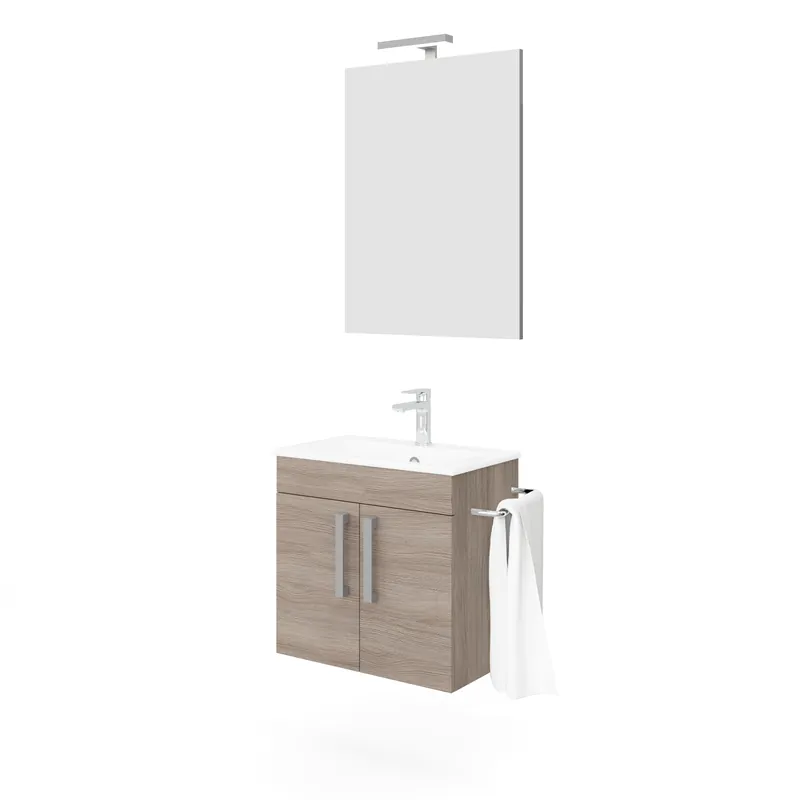 Outlet S-Due, New Zafiro fürdőszoba bútor, törölközőtartó, laptükör, barna tölgy, 4272+213-EL+LAMP906024