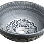Mosdó, Sapho, PRIORI PI036, pultra ültethető, kék virágmintás, átmérő: 41 cm Exkluzív ajánlat