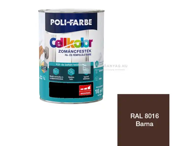 Poli-Farbe Cellkolor magasfényű zománcfesték RAL 8016 barna 0,4 l Azonnal elérhető