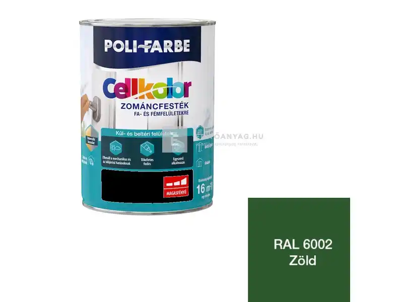 Poli-Farbe Cellkolor magasfényű zománcfesték RAL 6002 zöld 0,8 l Szezonális akció