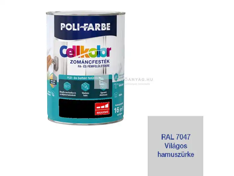 Poli-Farbe Cellkolor magasfényű zománcfesték világosszürke 0,8 l Expressz kézbesítés
