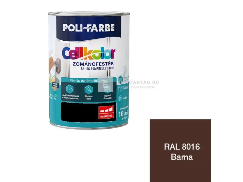 Poli-Farbe Cellkolor magasfényű zománcfesték RAL 8016 barna 0,8 l Ne maradj le