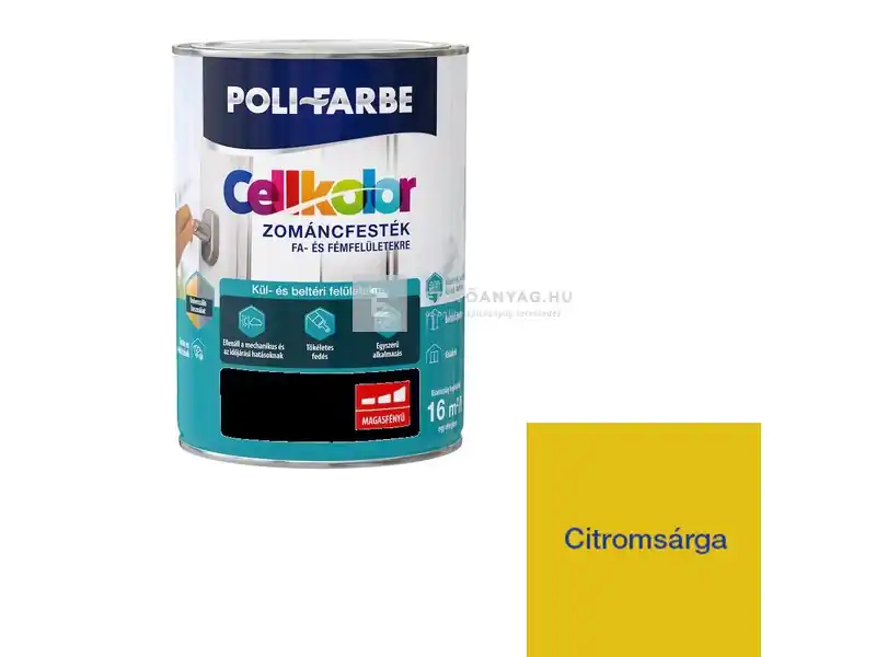 Poli-Farbe Cellkolor magasfényű zománcfesték citromsárga 5 l Gyors szállítás