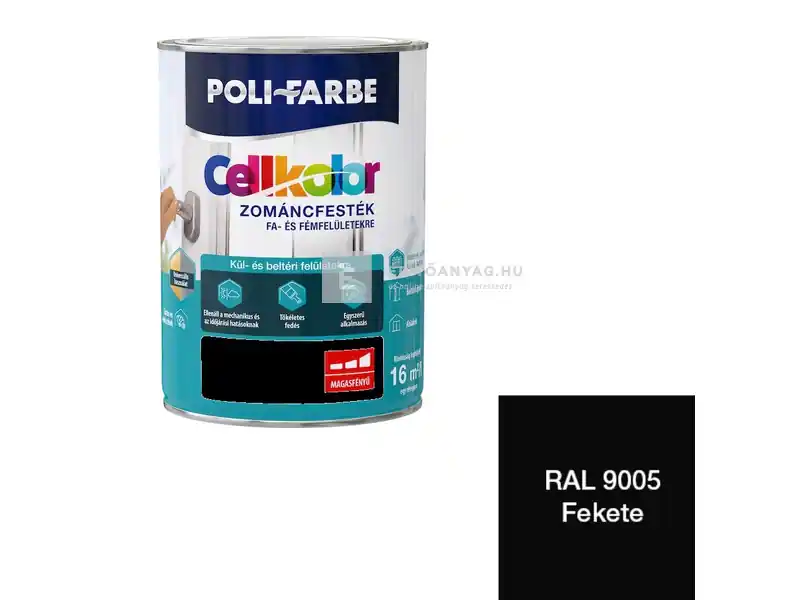 Poli-Farbe Cellkolor magasfényű zománcfesték RAL 9005 fekete 5 l Ajánlat