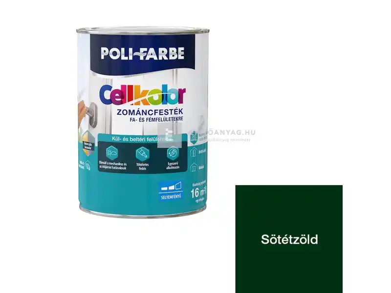 Alacsony ár Poli-Farbe Cellkolor selyemfényű zománcfesték sötétzöld 0,8 l