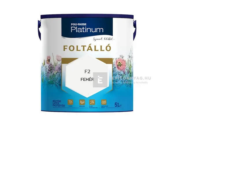 Poli-Farbe Platinum Foltálló beltéri falfesték F2 fehér 5 l Expressz szállítás