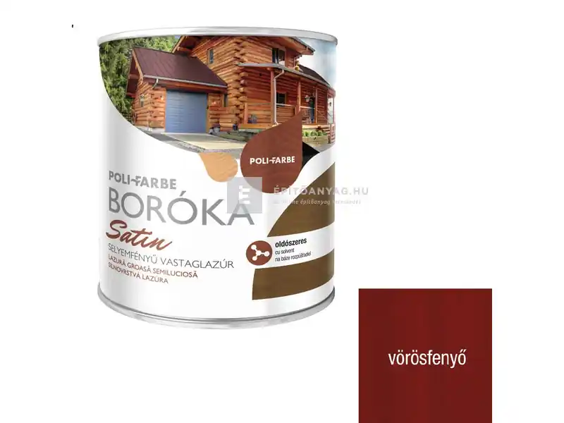 Ajánlat Poli-Farbe Boróka Satin oldószeres, selyemfényű vastaglazúr vörösfenyő 0,75 l