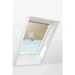 Roto Designo ZRS R4/R7 74x140 cm, sötét bézs fényszűrő kampós roló, fehér profilokkal Prémium