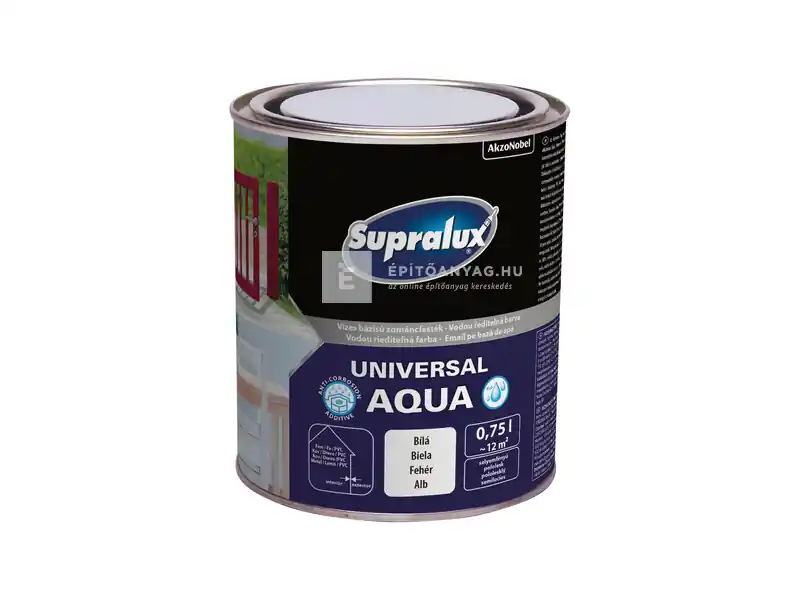 Végkiárusítás Supralux Universal Aqua zománcfesték selyemfényű fehér 0,75 l