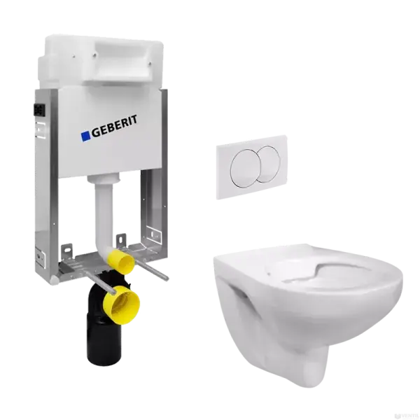 Akciós ár Geberit Kombifix Basic fali WC szerelőkeret Delta 12 cm-es falsík alatti öblítőtartállyal+Delta20 nyomólap+Kolo fali WC