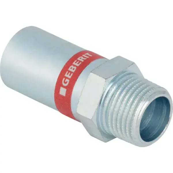 Újdonság Geberit Mapress szénacél külső menetes átmeneti idom, sima csővéggel: d=15mm, R=1/2″