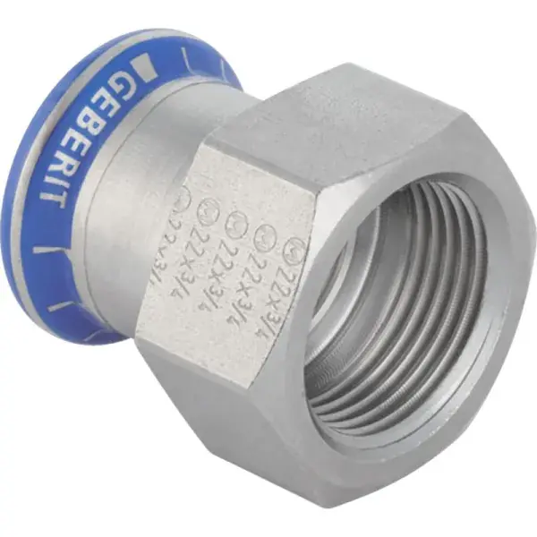 Geberit Mapress rozsdamentes acél belső menetes átmeneti idom (LABS-free): d=22mm, Rp=1/2″ Rendeld meg most
