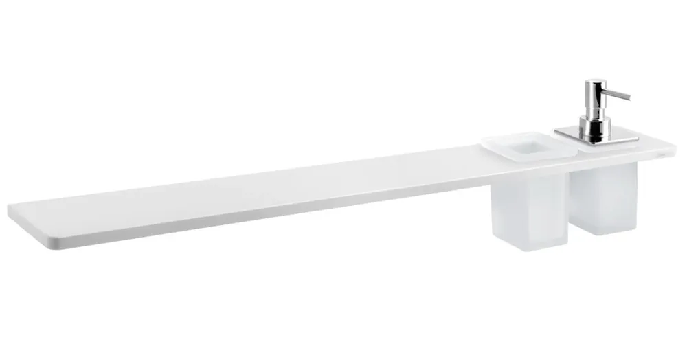 Biztonságos vásárlás SAPHO ABELINE rockstone polc, 2 furattal, 1 pohárral, 1 szappanadagolóval, 800x12x100mm, matt fehér (AE802-0101-02)