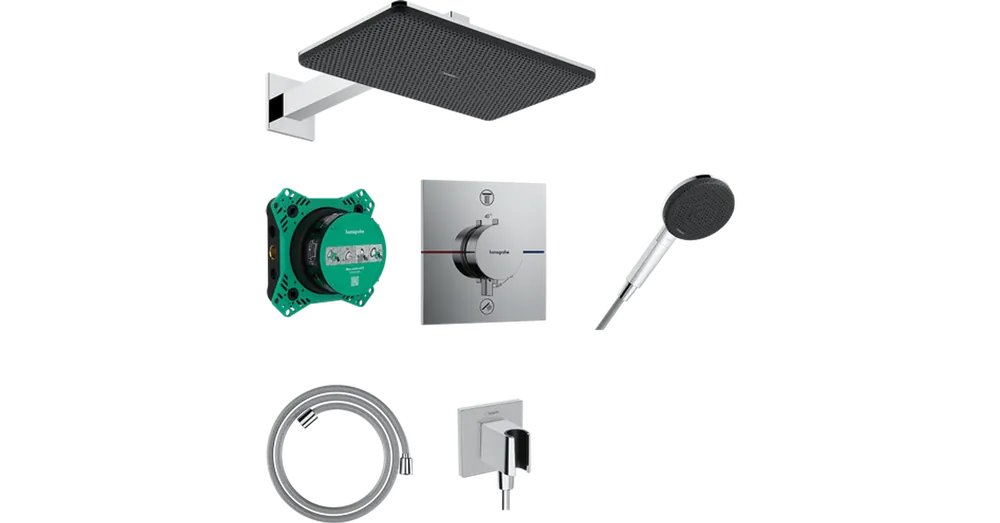 Vedd meg online Hansgrohe Raindance Alive Q Zuhanytartó szett 210/340, 1jet, termosztáttal, iBox universal 2 alaptesttel Króm 24620000