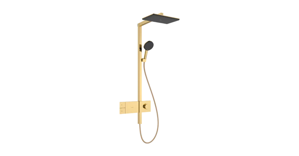 Árengedmény Hansgrohe Raindance Alive Q Showerpipe 210/340, 1jet, EcoSmart, ShowerSelect Comfort Polírozott Arany Hatású 24581990
