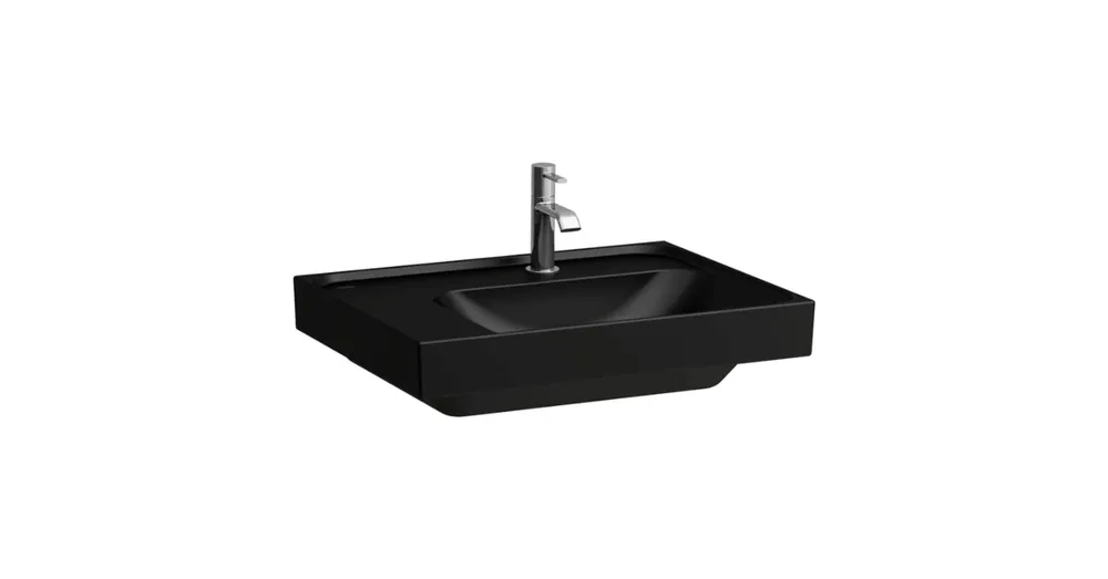 Bestseller Laufen MEDA Mosdó 60 × 46 cm, bal polcos, alsó éle csiszolt, túlfolyónyílás nélkül, egy csaplyukkal, Matt Fekete H8181127161111