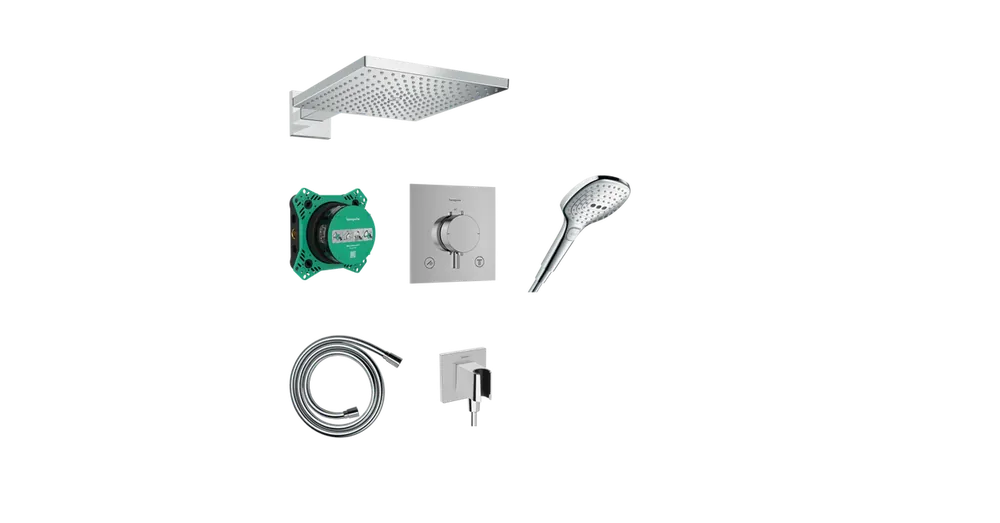 Alacsony ár Hansgrohe Raindance E Design ShowerSet 300 1jet Ecostat Comfort E termosztáttal és iBox universal 2 alaptesttel 24623000