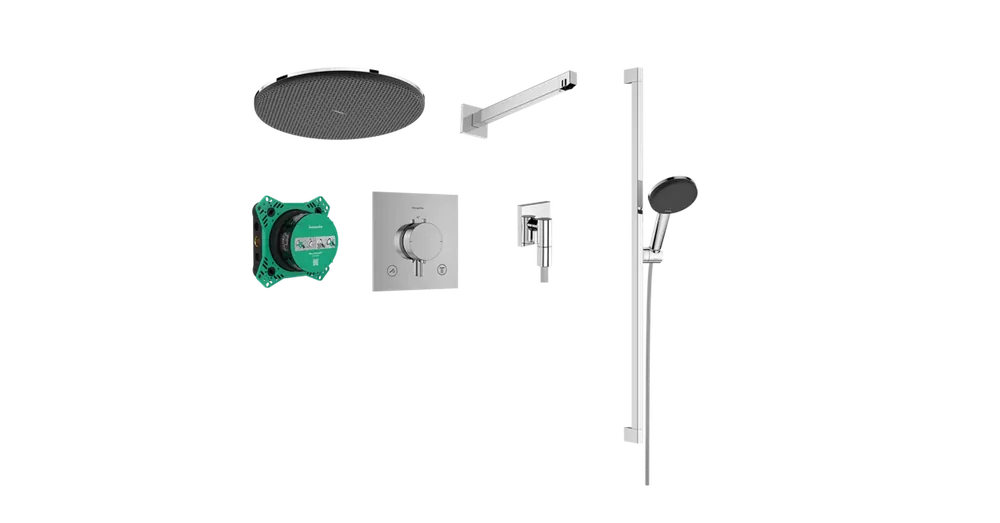 Vedd meg online Hansgrohe Raindance Alive S Design ShowerSet 300 1jet Ecostat Comfort E termosztáttal és iBox universal 2 alaptesttel 24622000
