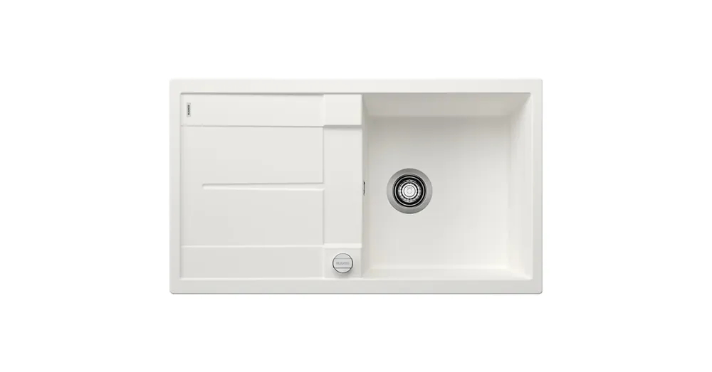 Csak ma BLANCO METRA 5 S egymedencés, 86x50 cm-es gránit mosogató, csepegtetőtálcával, lefolyószabályozóval, fehér 513037