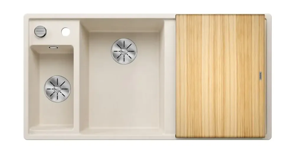 Blanco Axia III 6 S két medencés gránit mosogató 100x51 cm fa vágódeszkával, balos / törtfehér 527044 Korlátozott ajánlat