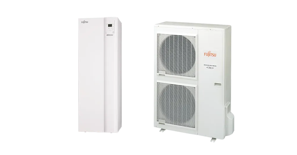 Népszerű Fujitsu Waterstage High Power HPDUO 14/1F WGYG140DG6 / WOYG140LCTA levegő-víz osztott hőszivattyú, 190 literes HMV tartállyal, 1 fázisú, R410, (13,5kW)