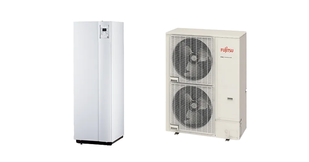 Kihagyhatatlan ajánlat Fujitsu Waterstage Super High Power SHPDUO 15/3F WGYK170DJ9 / WOYK150LJL levegő-víz osztott hőszivattyú, 190 literes HMV tartállyal, 3 fázisú, R410, (15,0kW)