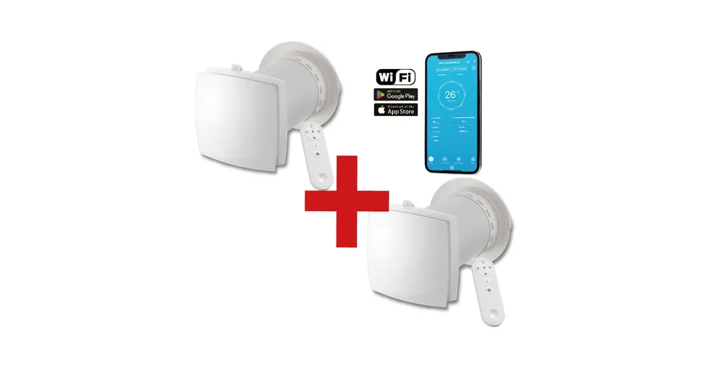 HOLTOP/AIRWOODS AV-TTW6-W egyhelyiséges hővisszanyerős szellőztető (2 db) automata zsaluval, WiFi csatlakozással Olcsó