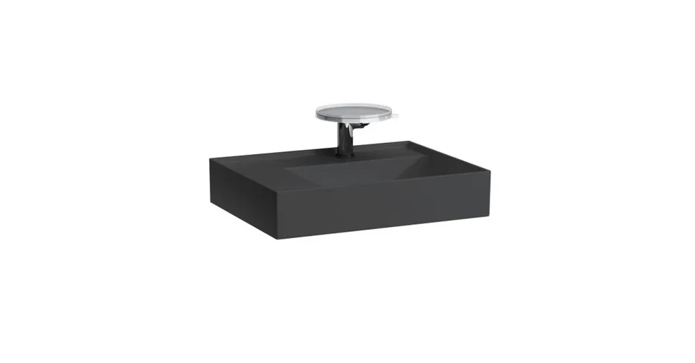 Bestseller LAUFEN KARTELL BY LAUFEN Mosdó, polcfelület bal oldalon, speciálisan fedett lefolyóval túlfolyónyílás nélkül, egy csaplyukkal , Graphite matt H8103357581111