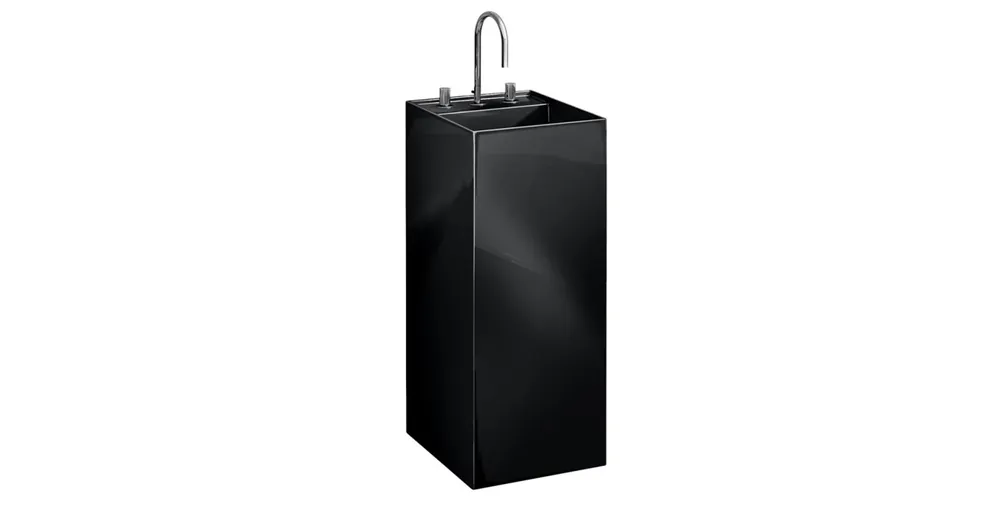 Rendeld meg most LAUFEN KARTELL BY LAUFEN Szabadon álló mosdó, speciális rejtett lefolyóval három csaplyukkal, túlfolyónyílás nélkül , Fényes fekete H8113310201581
