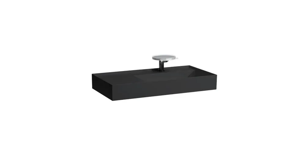 LAUFEN KARTELL BY LAUFEN Mosdó, polcfelület bal oldalon, speciálisan fedett lefolyóval egy csaplyuk, egy nyílás jobb oldalon elektronikus vezérlő szelep részére, túlfolyónyílás nélkül , Fekete matt H8103397168151 Árengedmény