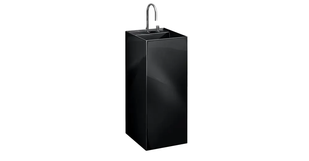 Olcsó LAUFEN KARTELL BY LAUFEN Szabadon álló mosdó, speciális rejtett lefolyóval egy csaplyuk, egy nyílás jobb oldalon elektronikus vezérlő szelep részére, túlfolyónyílás nélkül , Fényes fekete H8113310208151