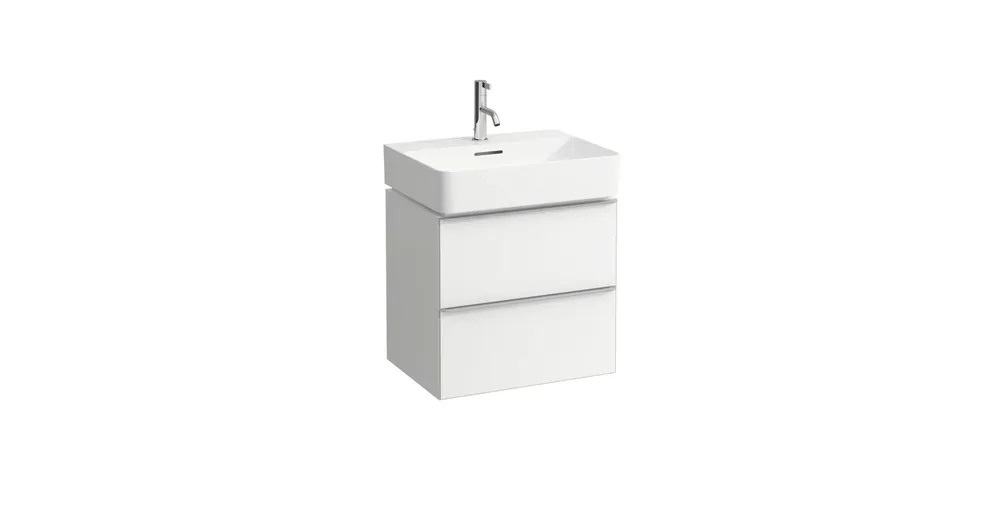 LAUFEN SPACE Alsószekrény, 2 fiókkal, 810282 tip. mosdóhoz, Matt fehér, alu kilinccsel 53.5X52X41 - H4101221601001 Biztonságos vásárlás