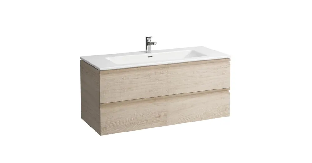 LAUFEN PRO S Mosdó és alsószekrény kombináció, két fiókkal és a 861967 helytakarékos szifonnal, Fényes tölgy 120X54.5X45 - H8619674791071 Szuper akció